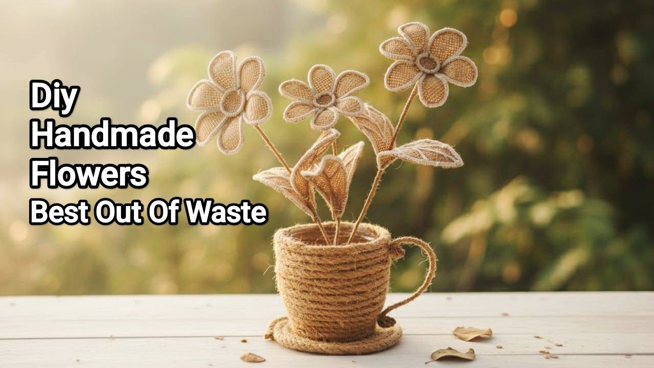 How To Make Handmade Flowers & Cup-Shaped Vase with Jute Rope & Wires | Best Out of Waste Craft Idea