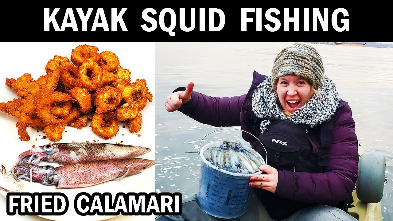 Squid Fishing in the daytime off a kayak (Catch & Cook Fried Calamari)