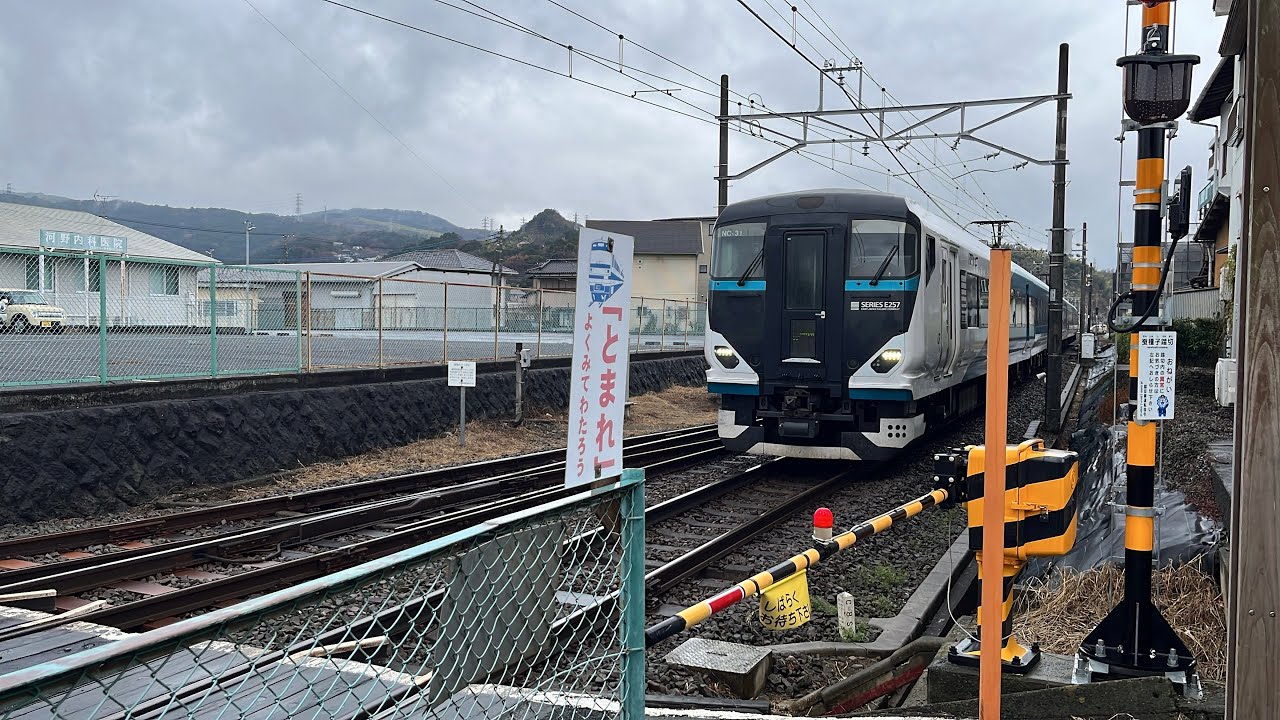 【地方私鉄ならではの迫力】E257系2500番台NC31編成　伊豆長岡駅付近の踏切通過シーン