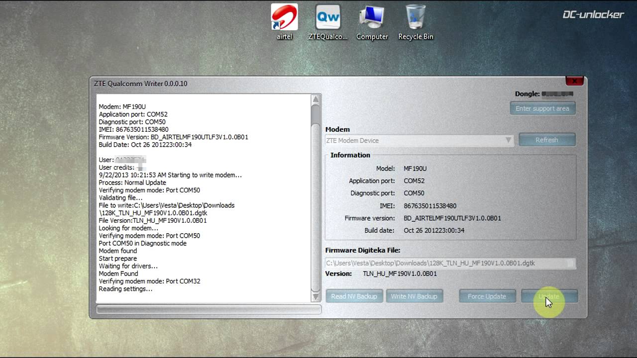 ZTE MF190U Decustomization / Unlock tutorial by DC-Unlocker