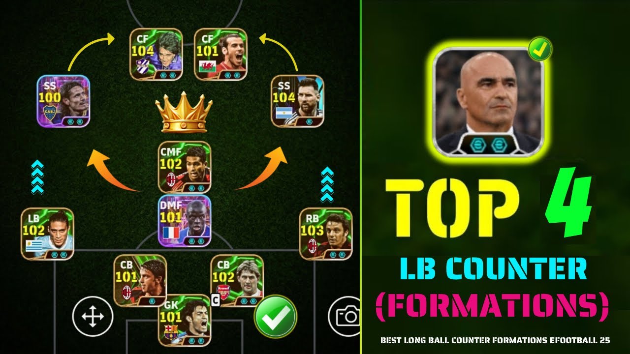 Top 4 Long Ball Counter Best Formation In eFootball 2025 🔥💥 | Long Ball Counter Formation R.Martinez