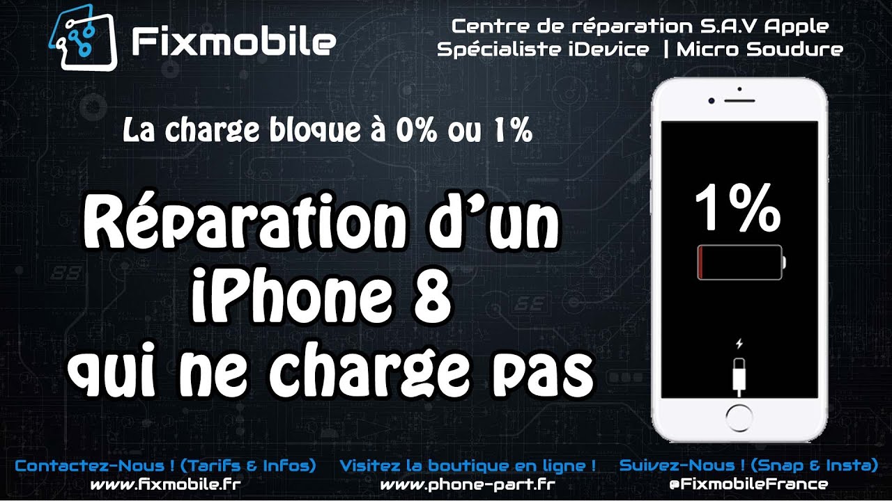 Réparation carte mère iPhone 8 ne charge pas après changement d'écran / batterie et bloque sur 0-1%