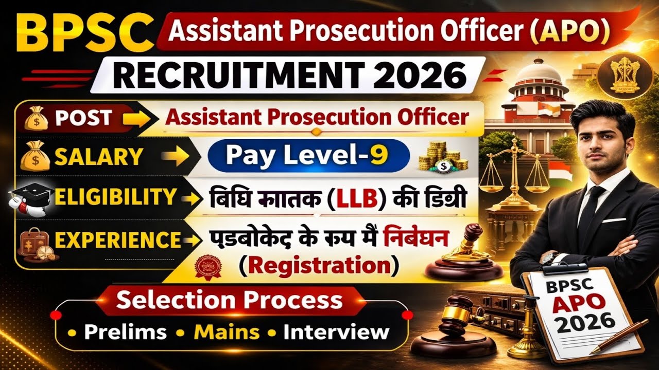 BPSC Assistant Prosecution Officer (APO) Recruitment 2026 ⚖️ | Pay Level 9 Salary | LLB Required 🤔🔥