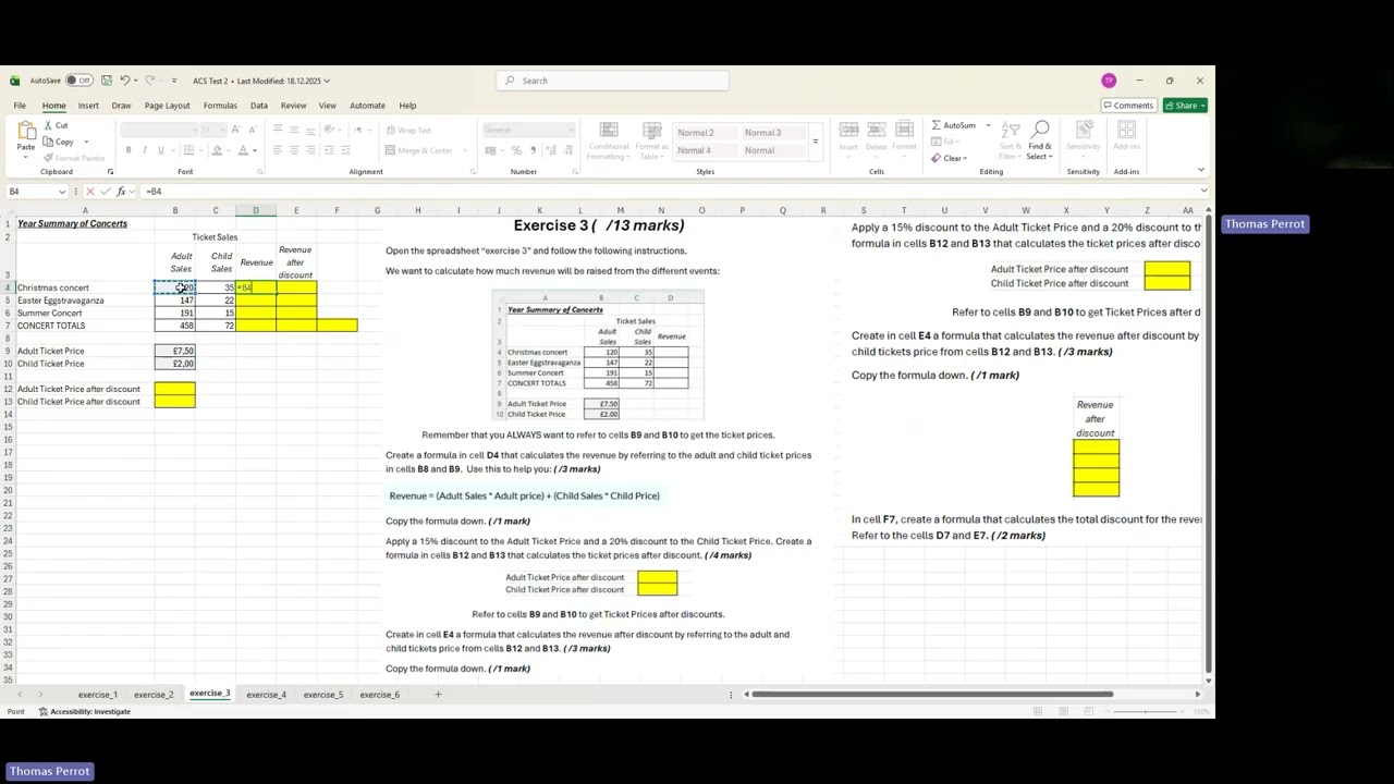 Correction test 2 in Excel