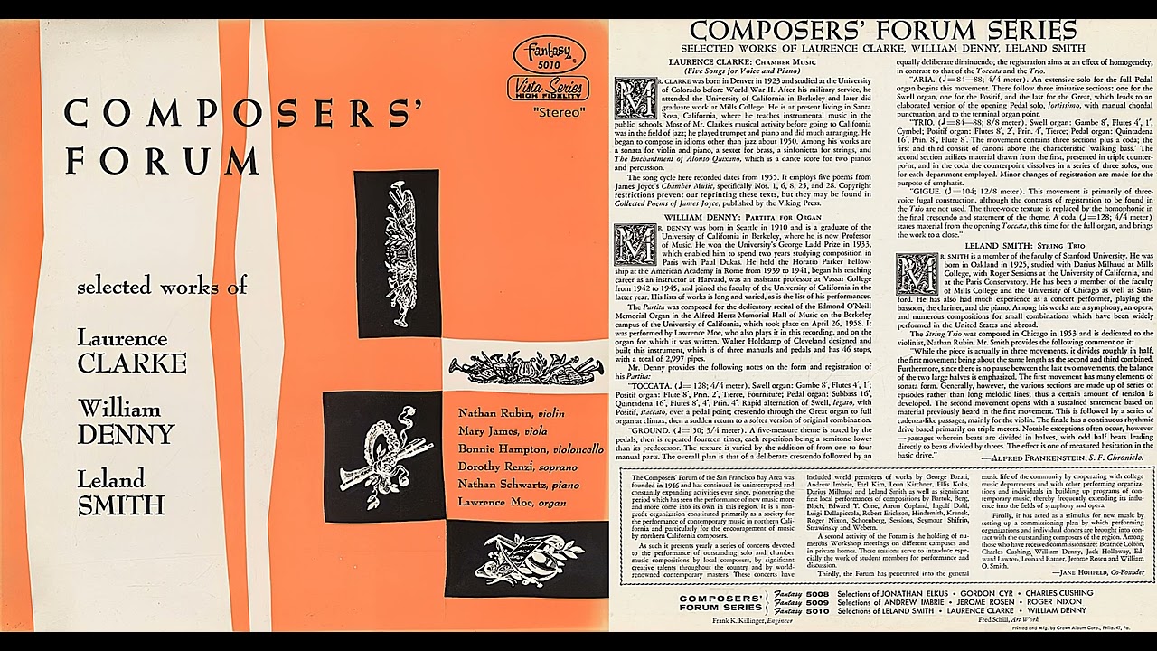 Composers' Forum: Selected Works of Clarke, Denny, Smith | Strings, Soprano, Piano, Organ | 1959 |