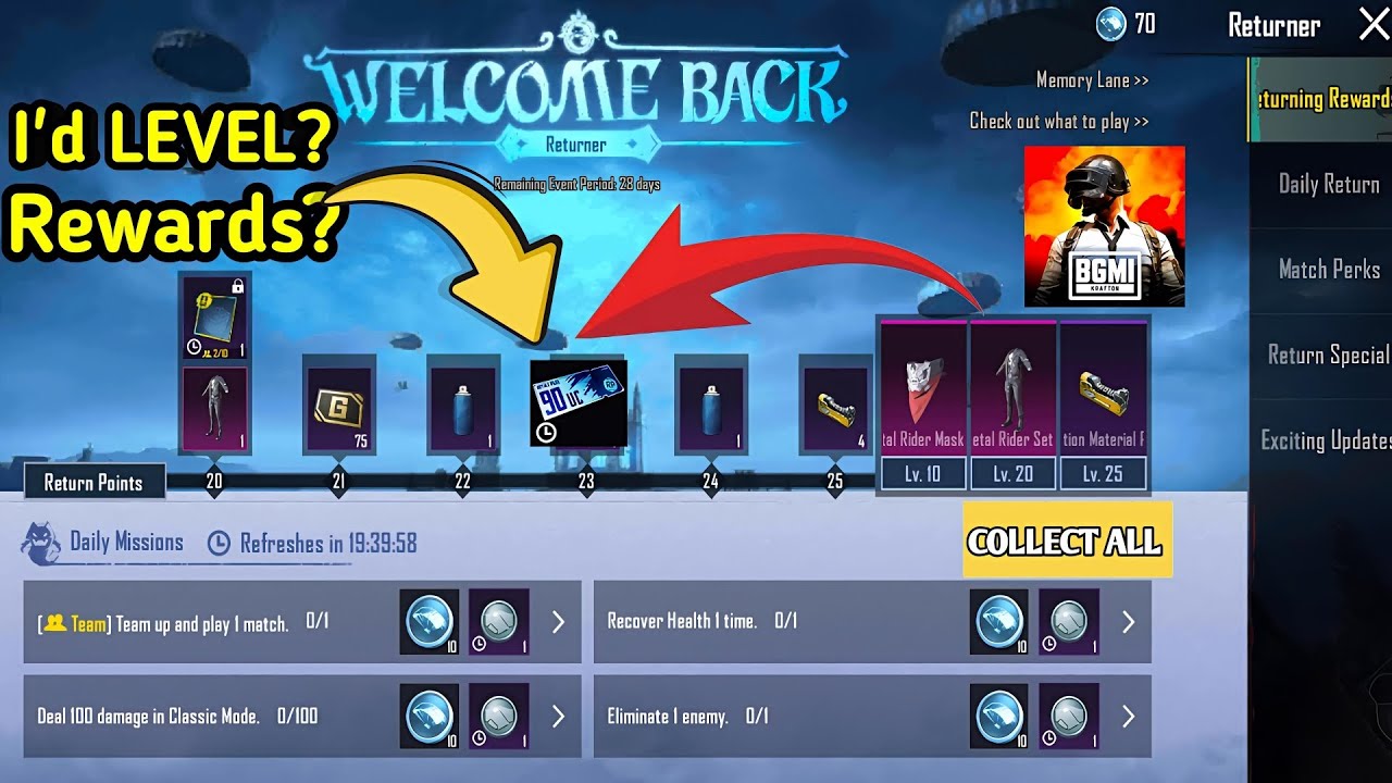 Welcome Back Event Full Details.Free RP Voucher And UC Explained 