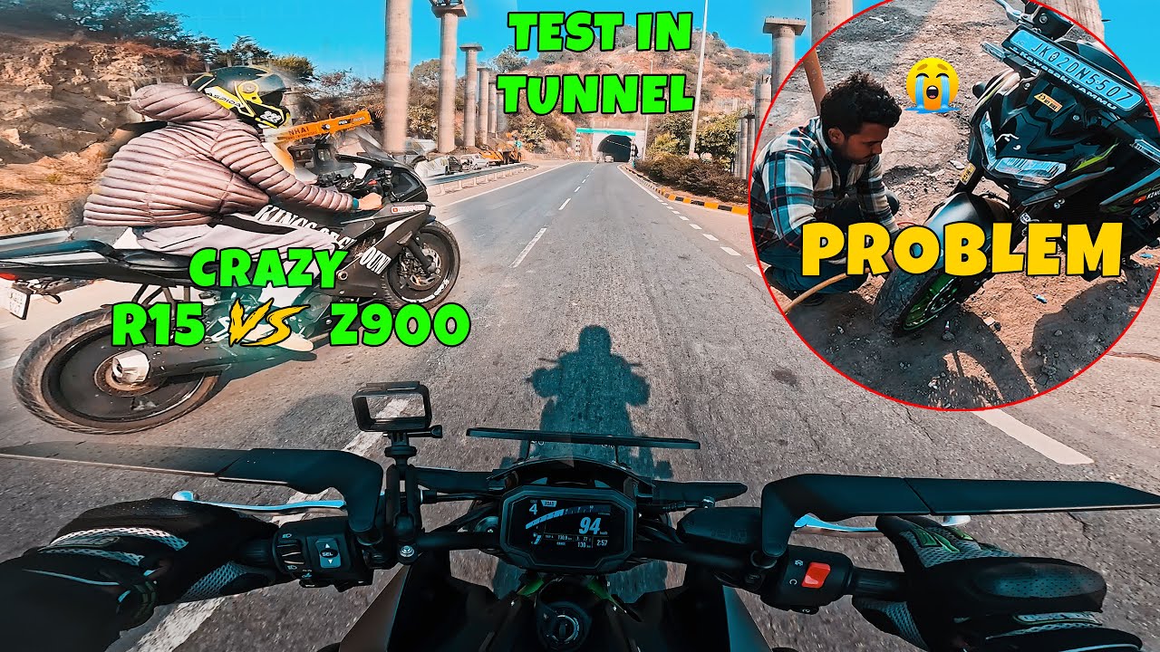 Z900 tunnel pull vs R15 🚀 sudden tire issue 😱