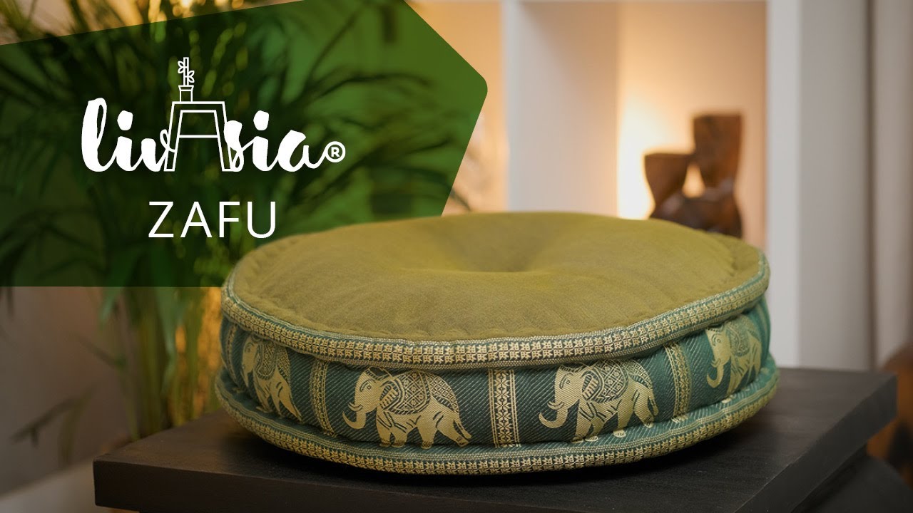 Grand coussin Zafu livasia en kapok avec d&eacute;coration en soie