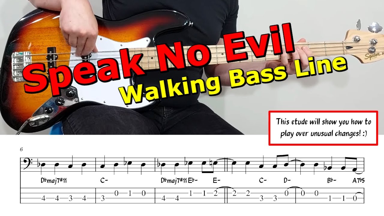 "Не говори зла" 🎷 Басовая партия в стиле "walking bass" 🎹 Урок игры на бас-гитаре 🎸