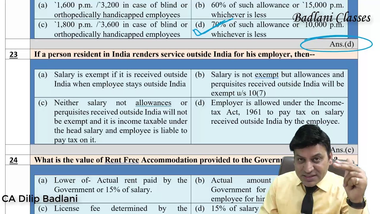 Income Tax : Salary : MCQs : 1