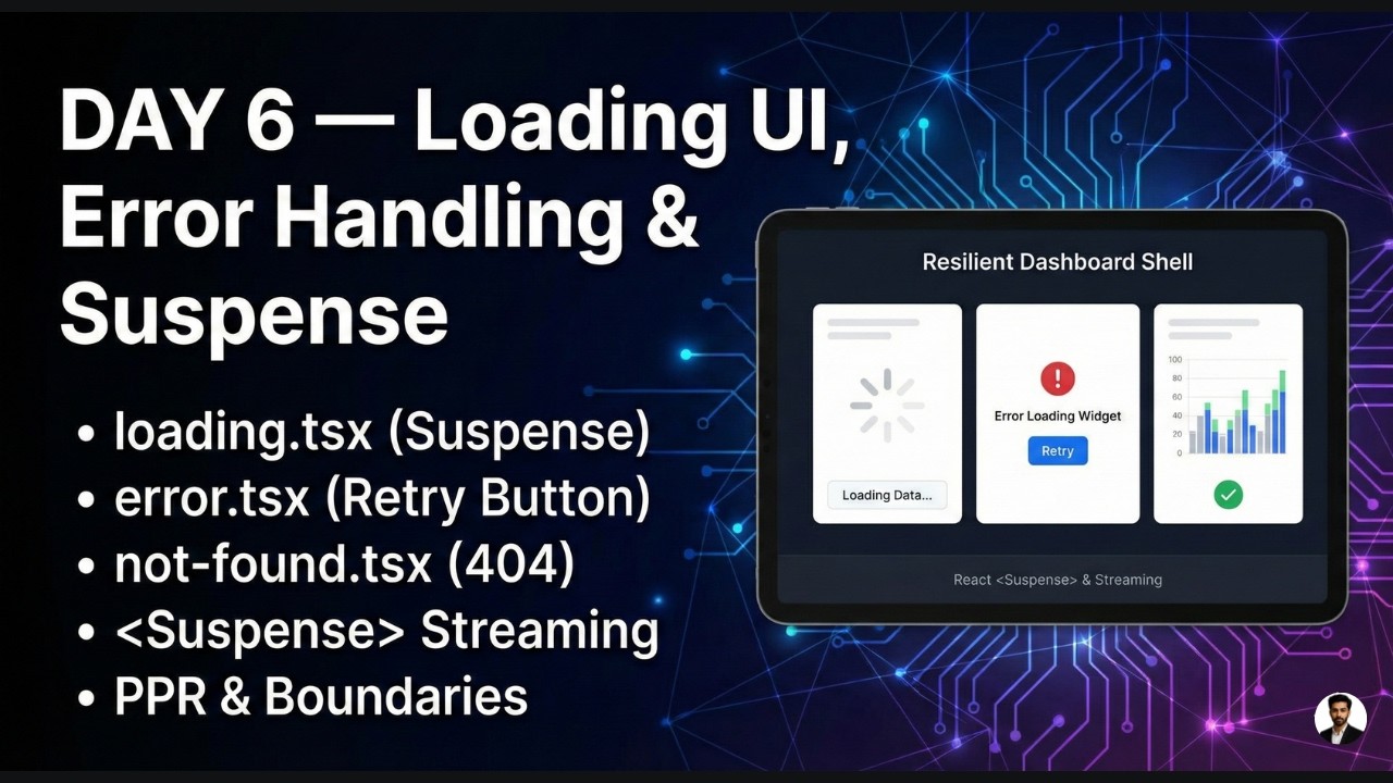 Next.js 16 Tutorial | DAY 6 — Loading UI, Error Handling & Suspense