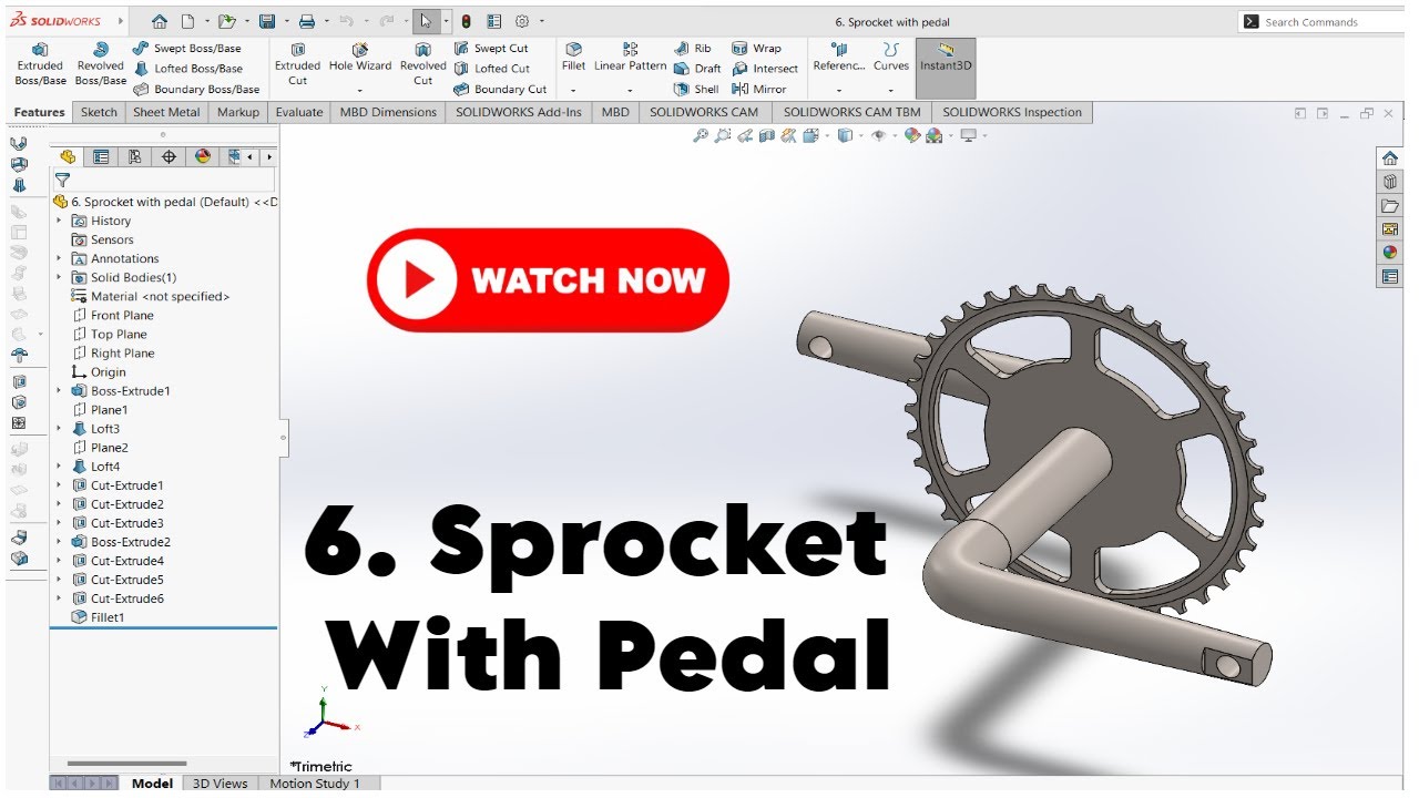 sprocket with pedal : SolidWorks Bicycle Modelling Part 6