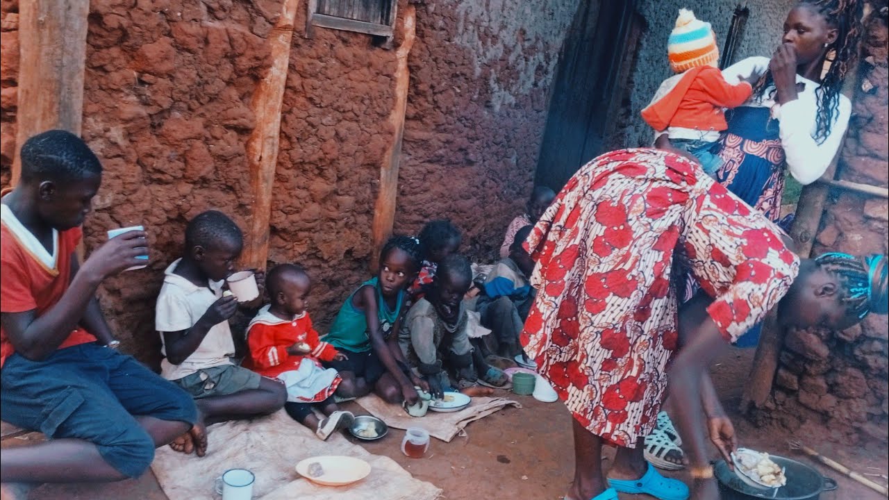 African Village life # A meal that must be accompanied by a fluid substance//Yams + sweet potatoes.