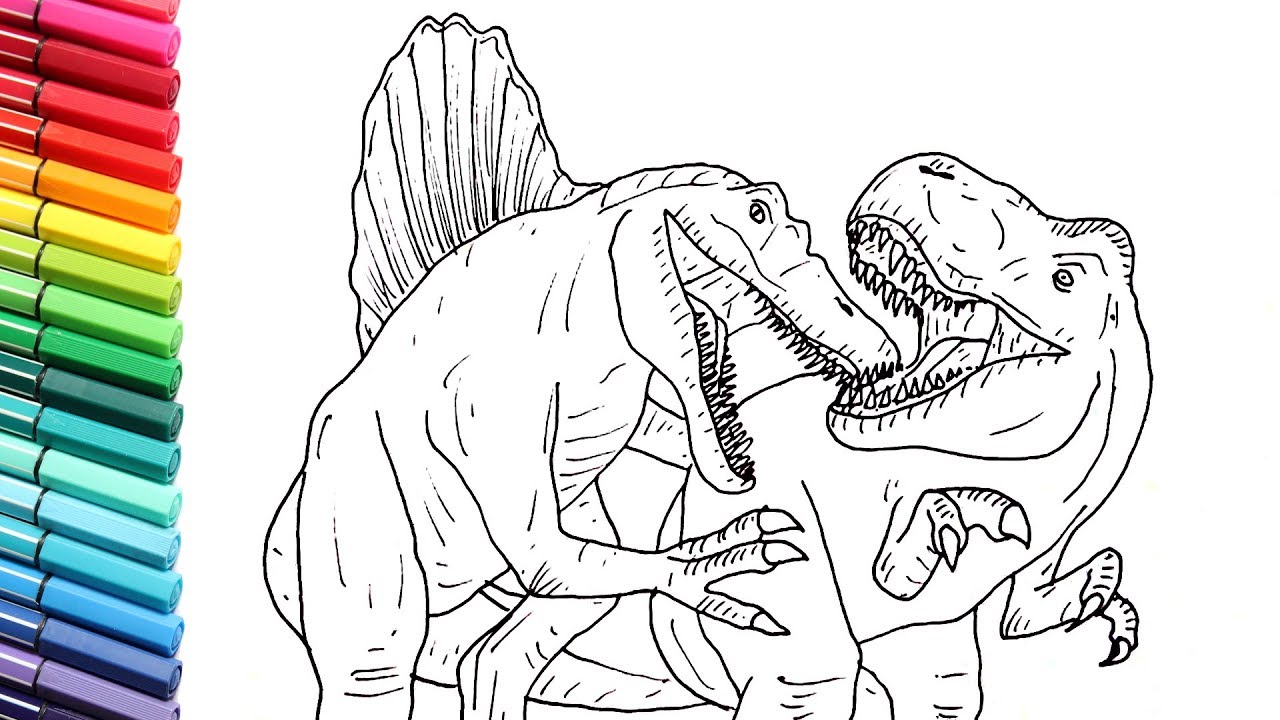 How to Draw Spinosaur Vs T-Rex New Dinosaurs epic Battle - Drawing And Coloring for Children