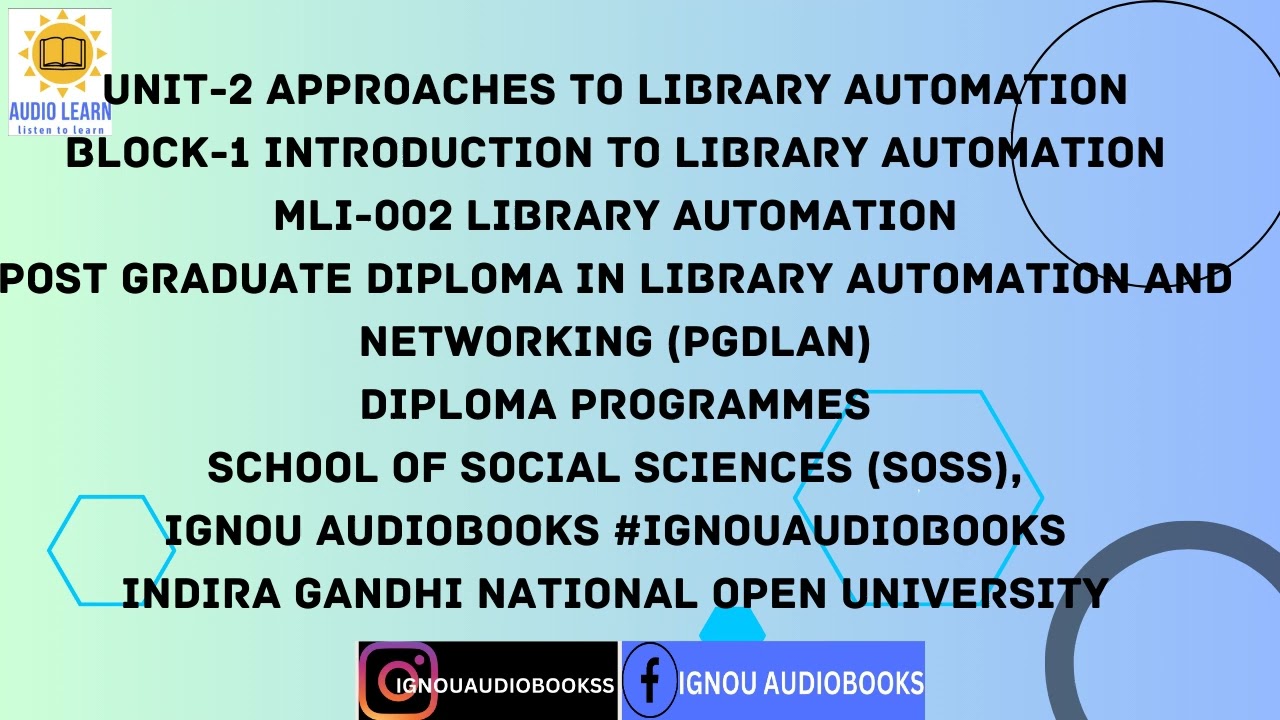 Unit-2 Approaches to Library Automation Block-1 MLI 002 PGDLAN SOSS #ignou #ignouuniversity
