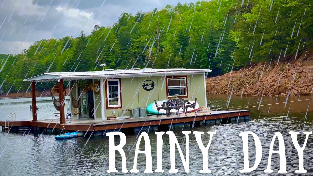 RAIN STORM On An Off-Grid Floating Cabin… ⛈