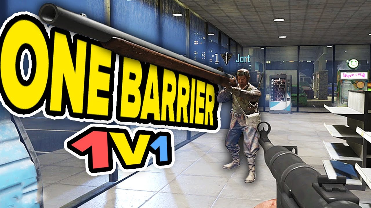 Мы сражаемся 1 на 1 на карте &laquo;Зомби с одним барьером&raquo;