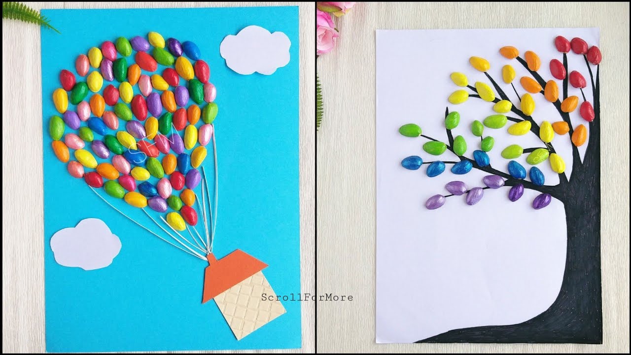 Beautiful Pista Shell Tree & Balloon House craft painting|