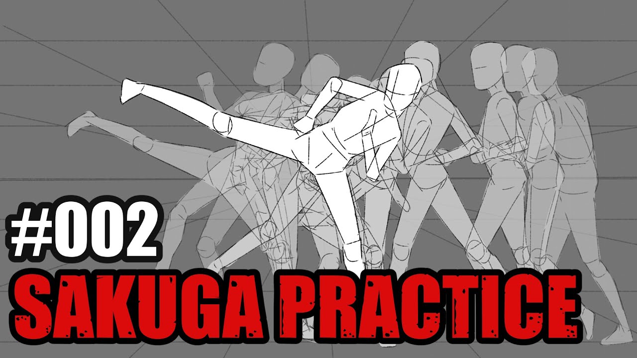 SAKUGA PRACTICE 002! ACTION POSE STUDY WITH TIMELAPSE. ANIMATED GESTURES!! 