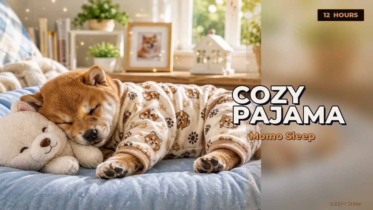 12-HOUR Red-Brown Shiba Puppy Sleep 🛏️ Momo's Cozy Pajama Nap All Night | Deep Sleep Music