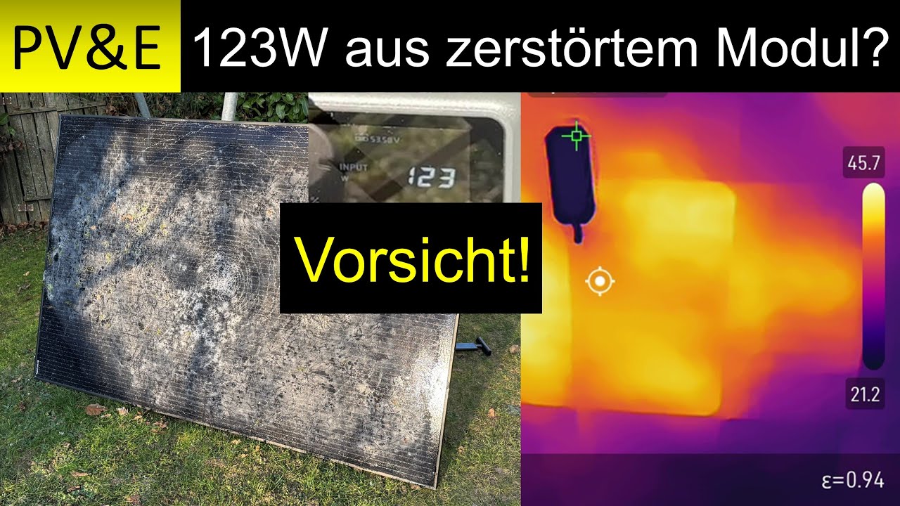 123W aus dem total zerstörten PV-Modul: Achtung Brandgefahr!