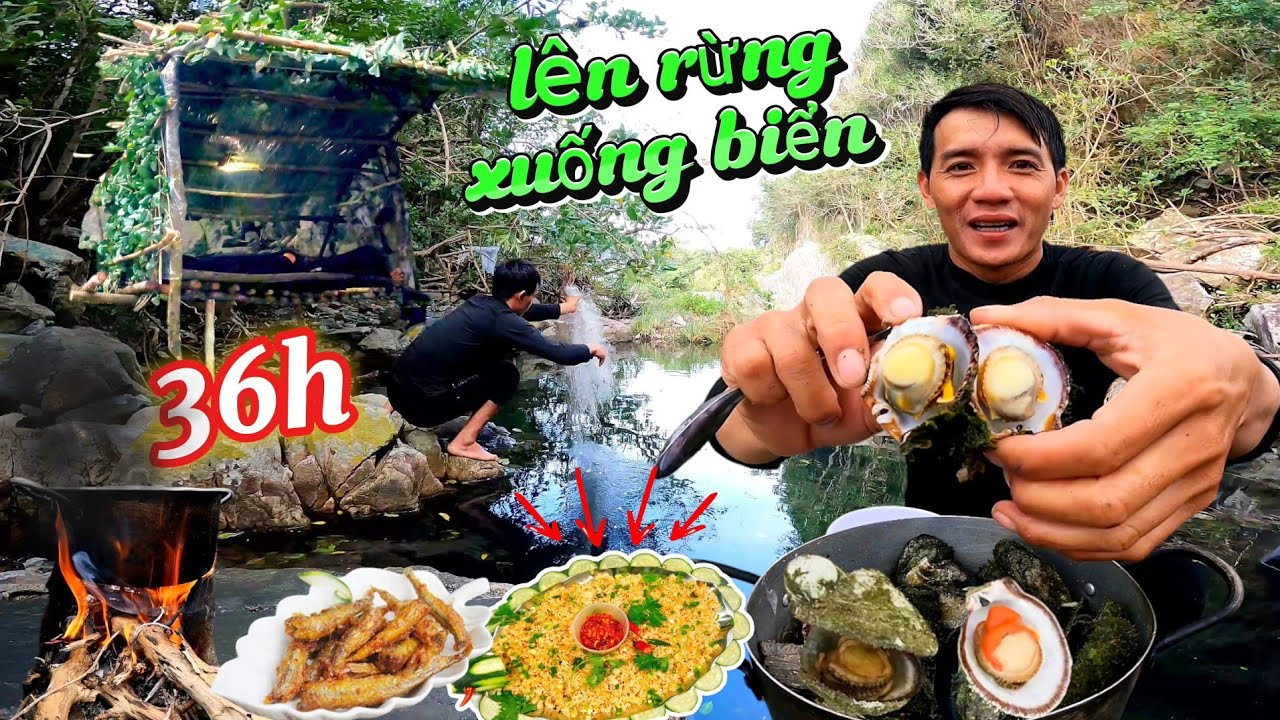 36h lên rừng xuống biển một mình tự xây dựng nơi trú ẩn tìm kiếm thức ăn | 2 days solo survival