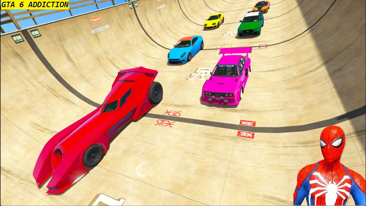 GTA V Superheroes Crazy Race Challenge with Super Cars | GTA V Spiderman Car Stunt Race #33