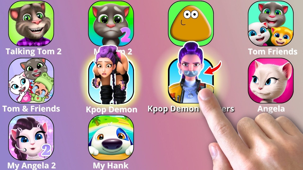 Talking Angela,KPop Demon Hunters,Roblox,Talking Tom,Sprunki Incredibox,Tom and Friends,Talking Ben