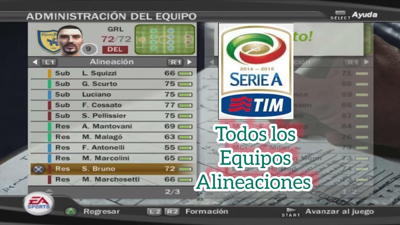 FIFA 07 Serie A Todos los Equipos Alineaciones PCSX2