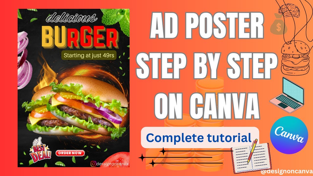 Burger 🍔  ad poster on canva , step by step full tutorial for beginners || canva poster design