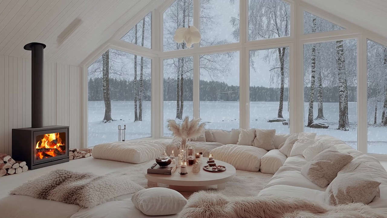 🕯️🎹 Cozy Winter Piano Retreat | Snowfall Outside the Window & Soft White Floral Decor | Quiet Nights