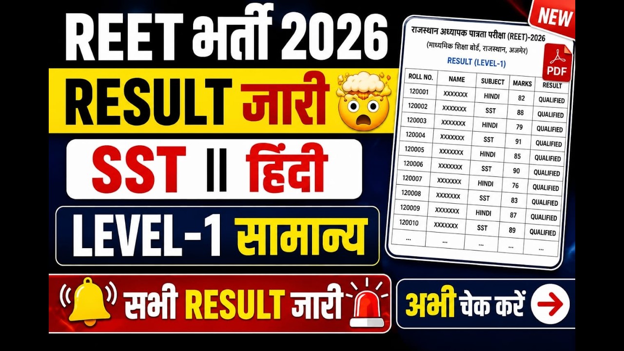 LIVE: REET 2026 RESULT OUT | SST, Hindi, English Result जारी | Cut Off, Merit List, Result Link