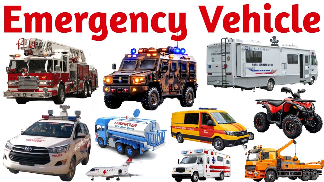 Emergency Vehicles Name for Kids | Learn Ambulance, Fire Truck, Police Car with Sounds & Pictures