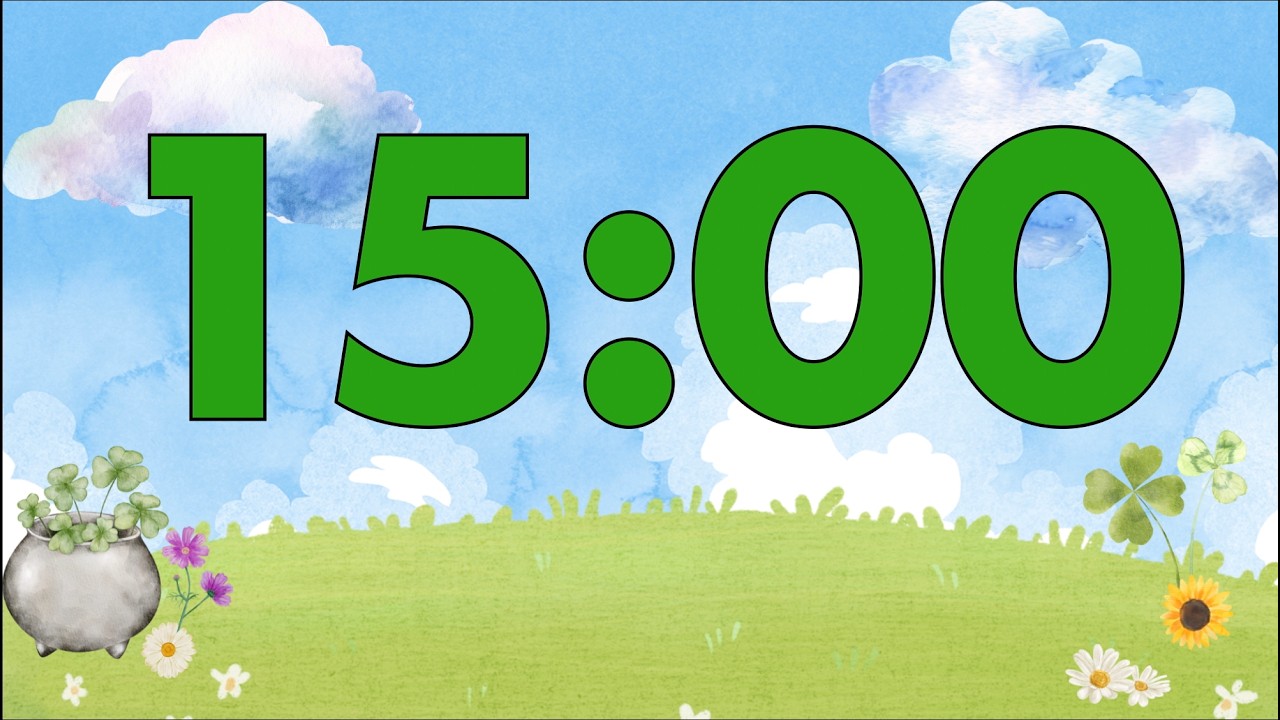 15 Minute Saint Patrick’s Day Classroom Timer (Fun Harp Alarm at End, No Music)
