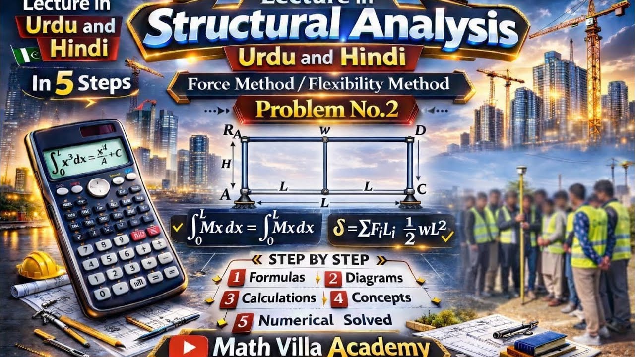 Structural Analysis – Frame Problem 2 | Force / Flexibility Method Explained in Step (Urdu & Hindi)