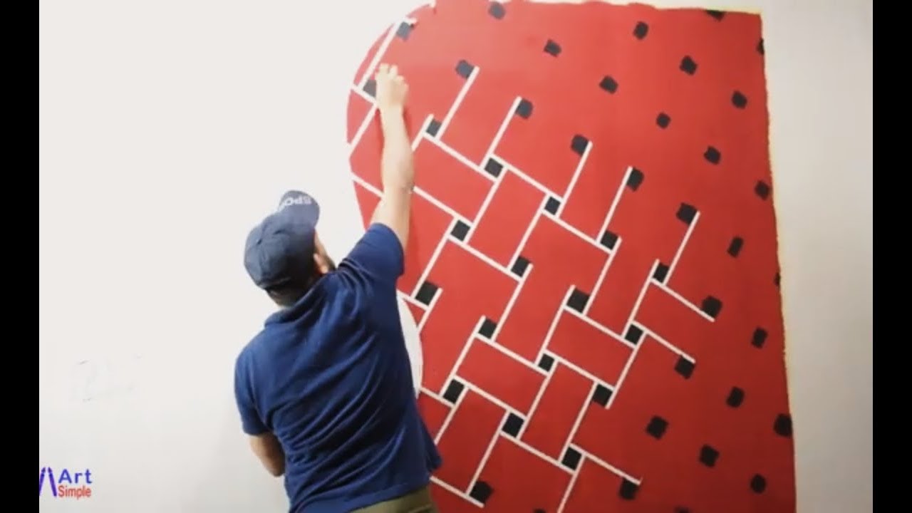 اصنع بنفسك ديكور النسيج بشكل جديد  باللصق مع ستنسل DIY wall design tangled pattern