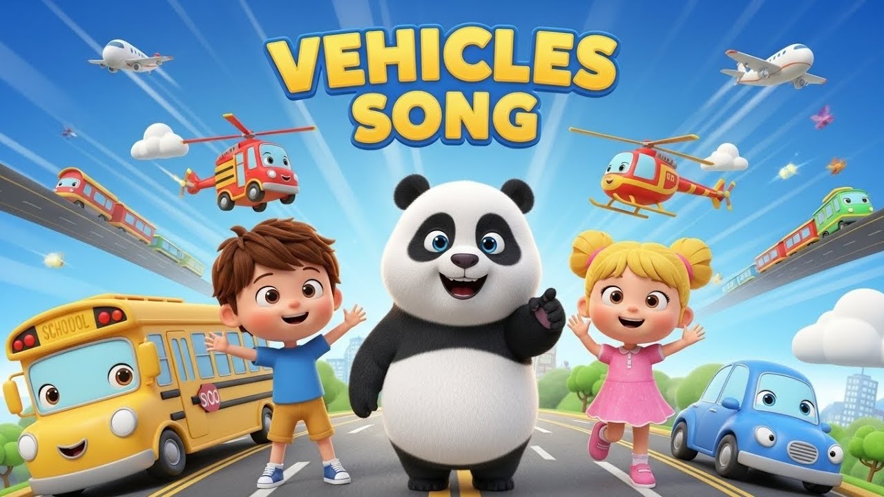 Vehicles Song for Kids | Learn Cars, Bus, Truck, Train & More 🚗🚌🚁 | Fun with Panda