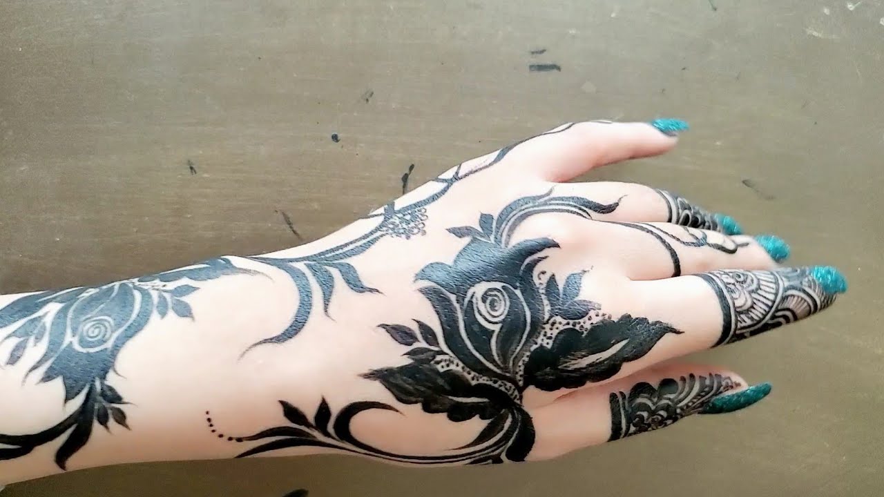 نقش حناء اسود لليد لكل للمناسبات الرائعة VERY BEAUTIFUL LATEST FLORAL ARABIC حناء ورد