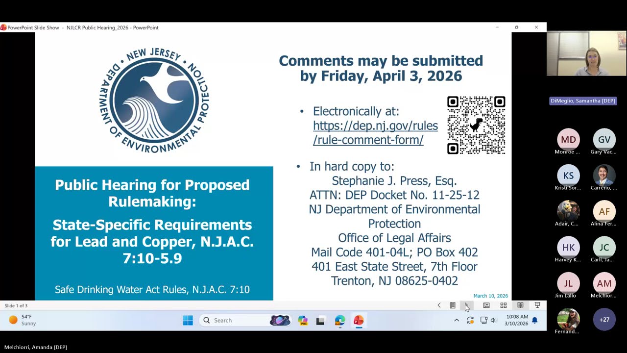 NJDEP Public Hearing on Safe Drinking Water Act Rules: Lead and Copper 3/10/2026