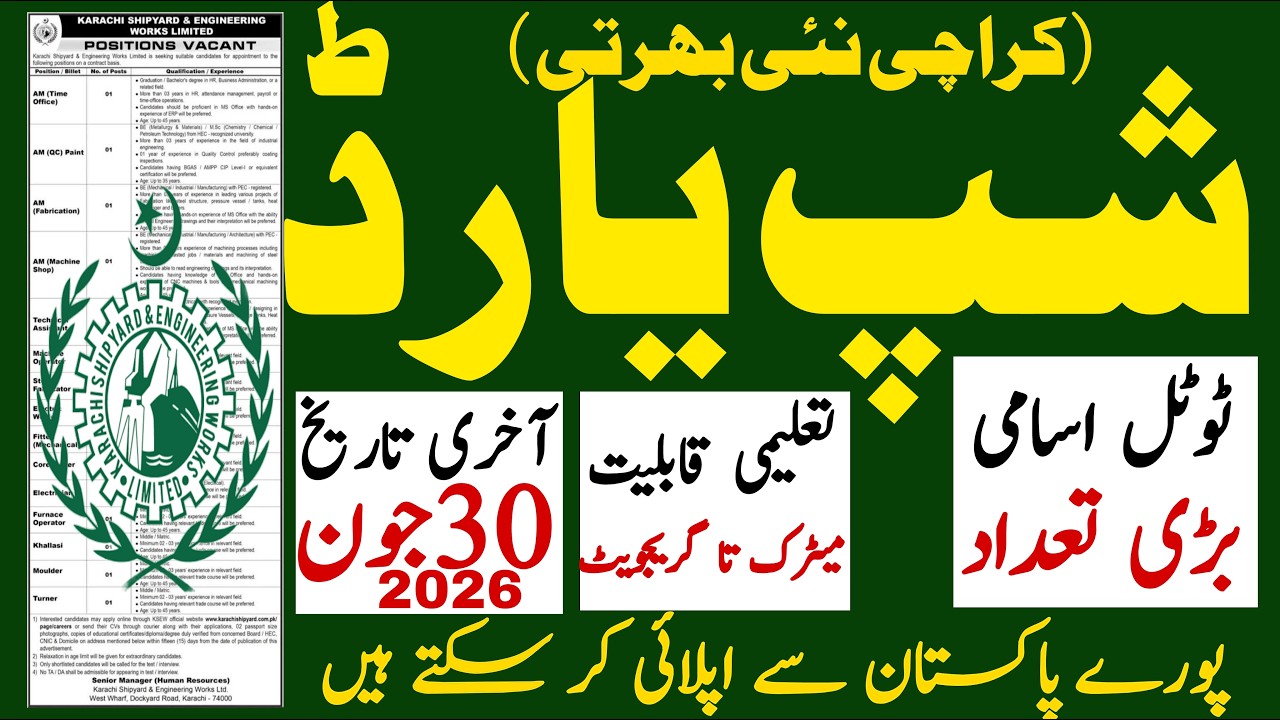 Karachi Shipyard Latest Jobs 2026 Advertisment | Karachi Shipyard Jobs | Technical Job Info 1.0