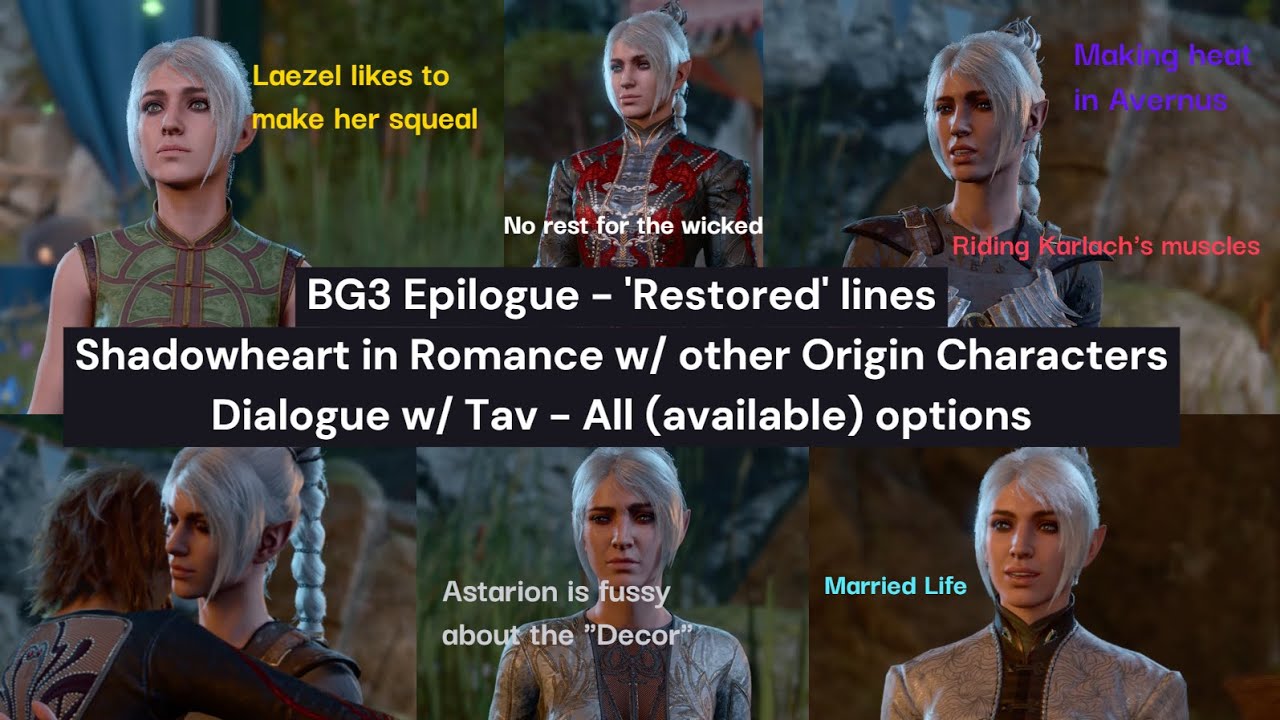 BG3 Epilogue - Shadowheart x Origin Companions Romance - Origin Specific  lines ('Restored')