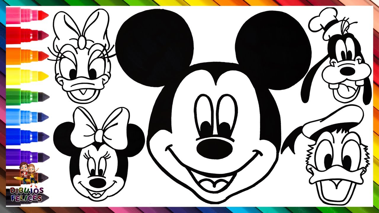 Dibuja y Colorea A Mickey Mouse Y Sus Amigos ⚫⚫❤️🎀🐭🐶🦆 Dibujos Para Niños