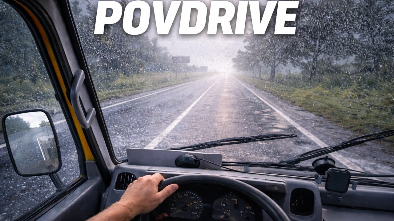 Haevy rain and Nissan Cabstar POV driving