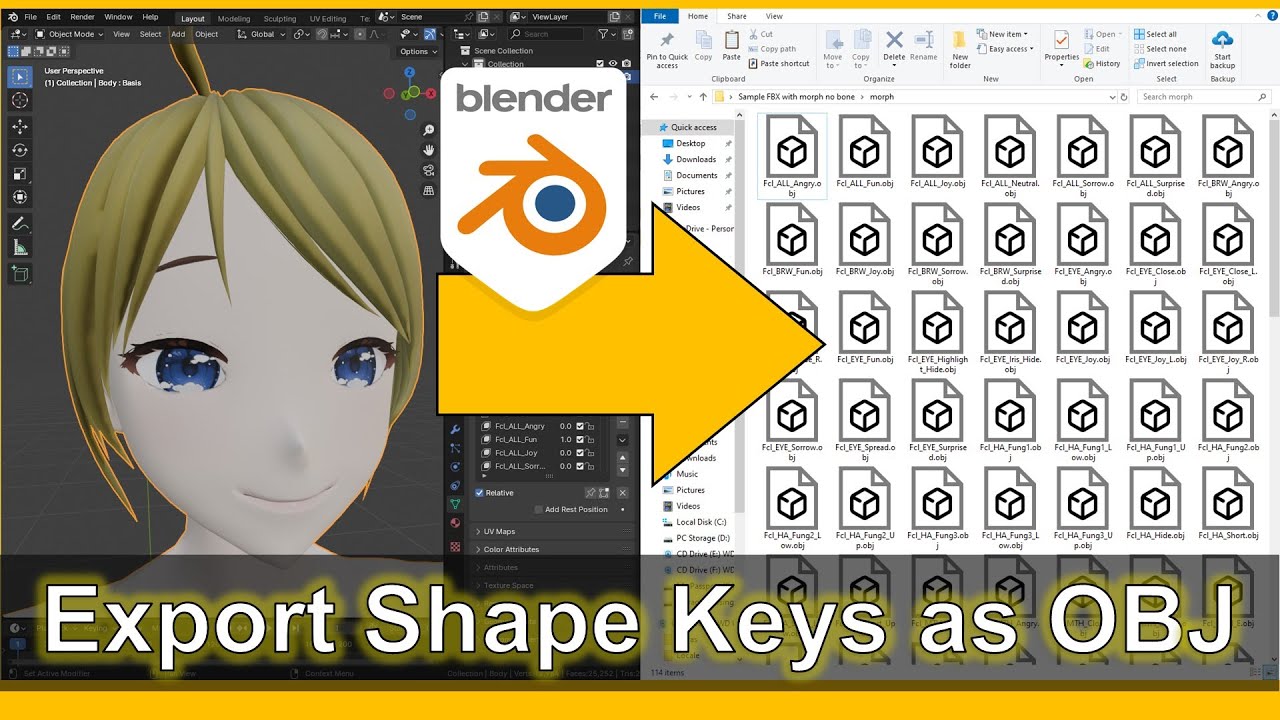 Blender export all Shape Keys as OBJ in one click | Full Tutorial