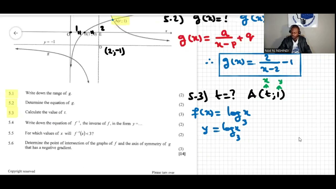 GRADE 12 MATH PAPER 1 2017 OCTOBRE NOVEMBER QUESTION 5 on FUNCTIONS AND INVERSE OF FUNCTIONS