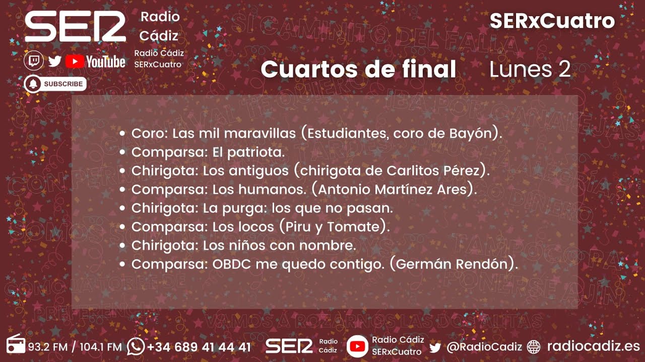 🔴 EN DIRECTO COAC2026: Cuartos de Final 4. Noche de comparsas: Martinez Ares, German y Tomate