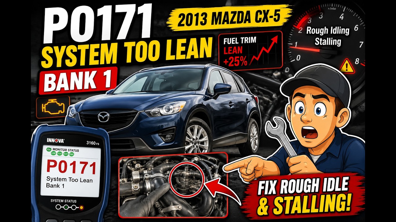 2013 Mazda CX-5–P0171(System Too Lean, Bank 1)and Rough Idling stalling @Mazda@CX5 @P0171 @RoughIdle