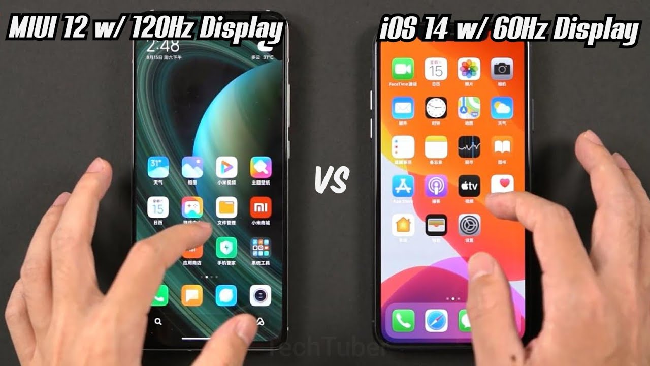 MIUI 12 ( 120Hz ) vs iOS 14 ( 60Hz ) - Side By Side Comparison