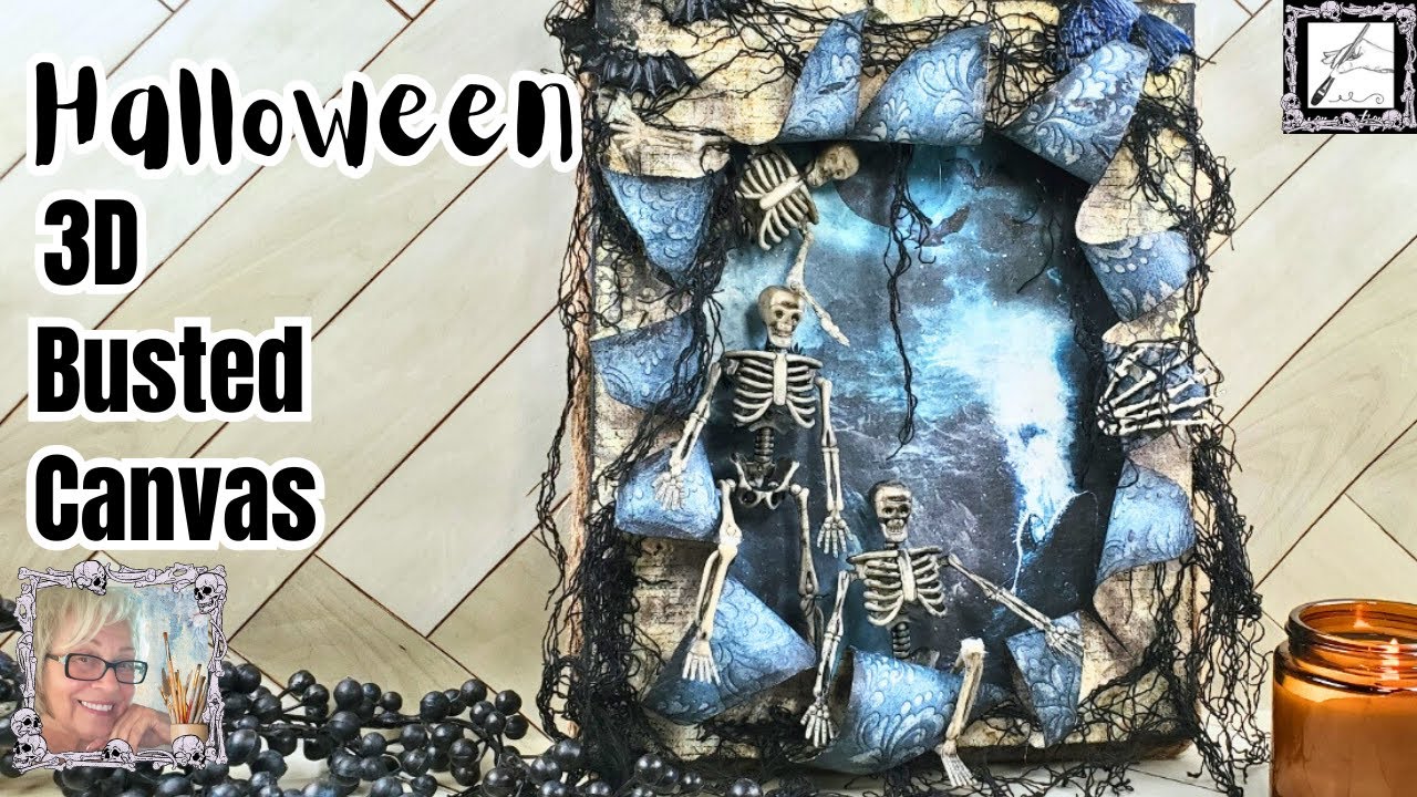 How to Make a 3D BUSTED CANVAS Tutorial: EASY Halloween DIY 🎃🦇🦴