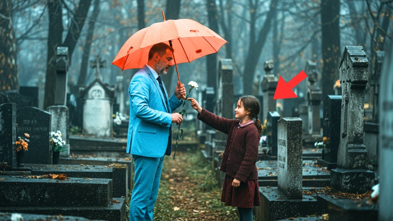 Fetița cerșetoare i-a dat umbrela milionarului în cimitir, fără să știe că el plângea după fiul lui…